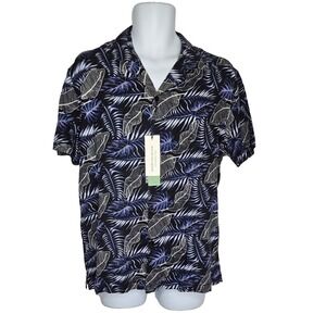 Report Collection Men's Hawaiian Camp Shirt Blue Palm Leaf Print Size M Sustaina